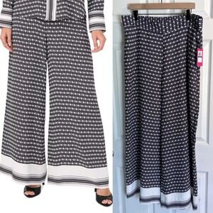 Vince Camuto Wide Leg Pants XL Black White Geometric Honeycomb Print NWT